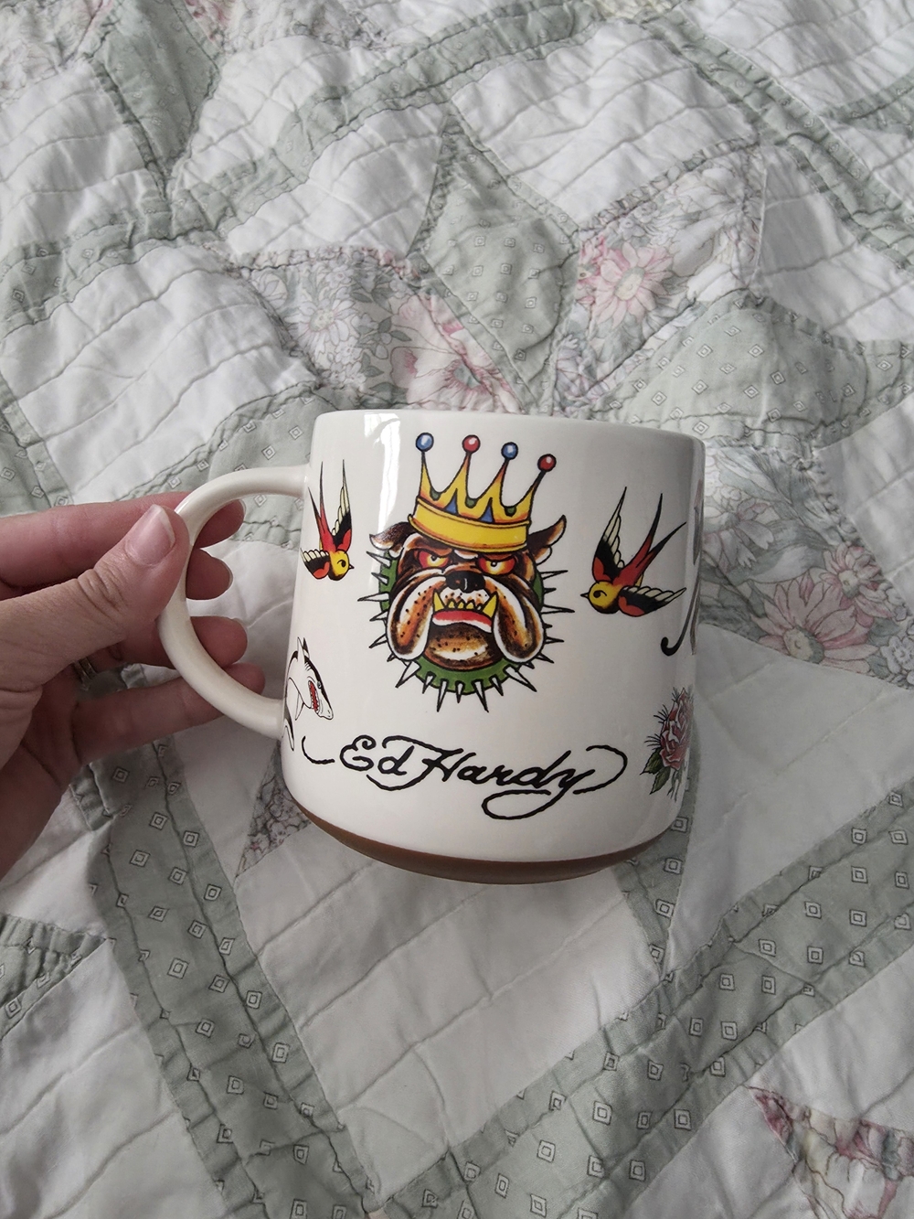 Ed Hardy White Tattoo Bulldog Ceramic Mug